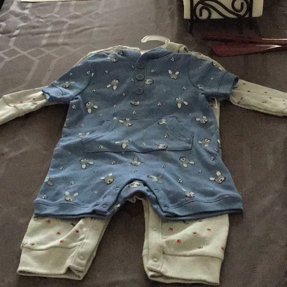 Two boy hoodie onesies.